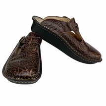 Alegria Rose Embossed Brown Leather Clogs 38 ALG-532 - £43.26 GBP