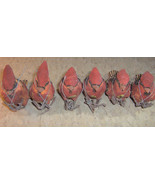 Set of 6 Vintage 80s Carved Cardinals Cardinal Antique Ornament w/ wire - $46.67