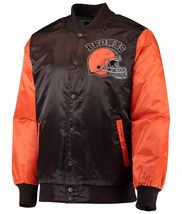 NFL Cleveland Browns Letterman Brown Orange Satin Baseball Varsity Jacket - £109.21 GBP