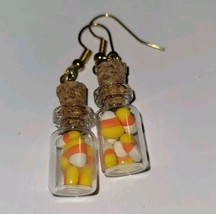 Candy Corn Bottle Earrings Gold Tone Wire Candy Fall  - £6.56 GBP