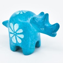 Hand Carved Kisii Soapstone Tiny Miniature Sky Blue Rhinoceros Rhino Figurine - £8.72 GBP