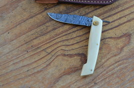 vintage handmade damascus steel folding knife 5460 - £43.20 GBP