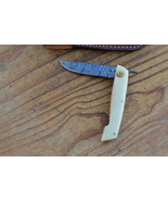 vintage handmade damascus steel folding knife 5460 - $55.00