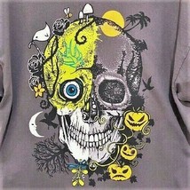 Skull Graphic T Shirt Size XL Gray Black Roses Birds Day of the Dead TeeFury - £7.70 GBP