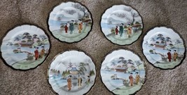 6 Vintage Hand Painted Plate Occupied Japan Embossed Plate Hanger ARDALT Lenwile - £54.75 GBP