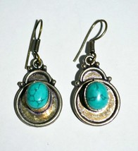 VINTAGE SILVER PLATED TURQUOISE EARRINGS - £15.61 GBP