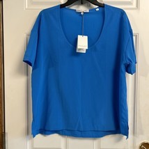 NEW! BELLA LUXX Los Angeles Gorgeous Silk Blue  Blouse Top L $128  (D2) - £38.88 GBP