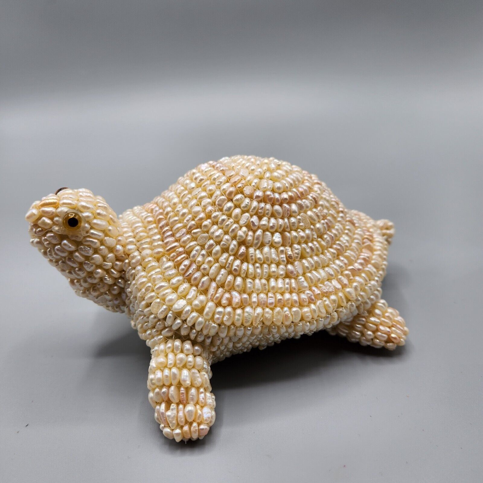 Primary image for Natural Pearl Encrusted Turtle Statuette Figurine Glass Eyes Collectible Head Up