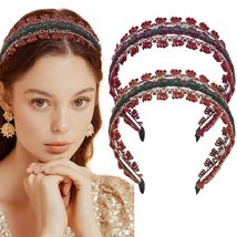 Aswewamt 2 Pcs Boho Headbands Flower Embroidery Hair Bands Wide Vintage ... - £11.17 GBP