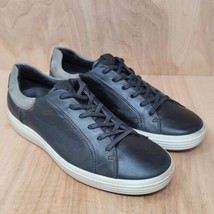 ECCO Mens Sneakers Sz 7 M Soft Black Leather Shoes Dressy Casual Lace EU 41 - £26.76 GBP