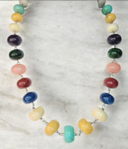 Vintage Multi Color Stone Necklace Adjustable Boho 18&quot; - $31.79