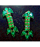 Beautiful Green Rhinestone Dangle Screw-On Earrings-Lot 78 - £10.95 GBP