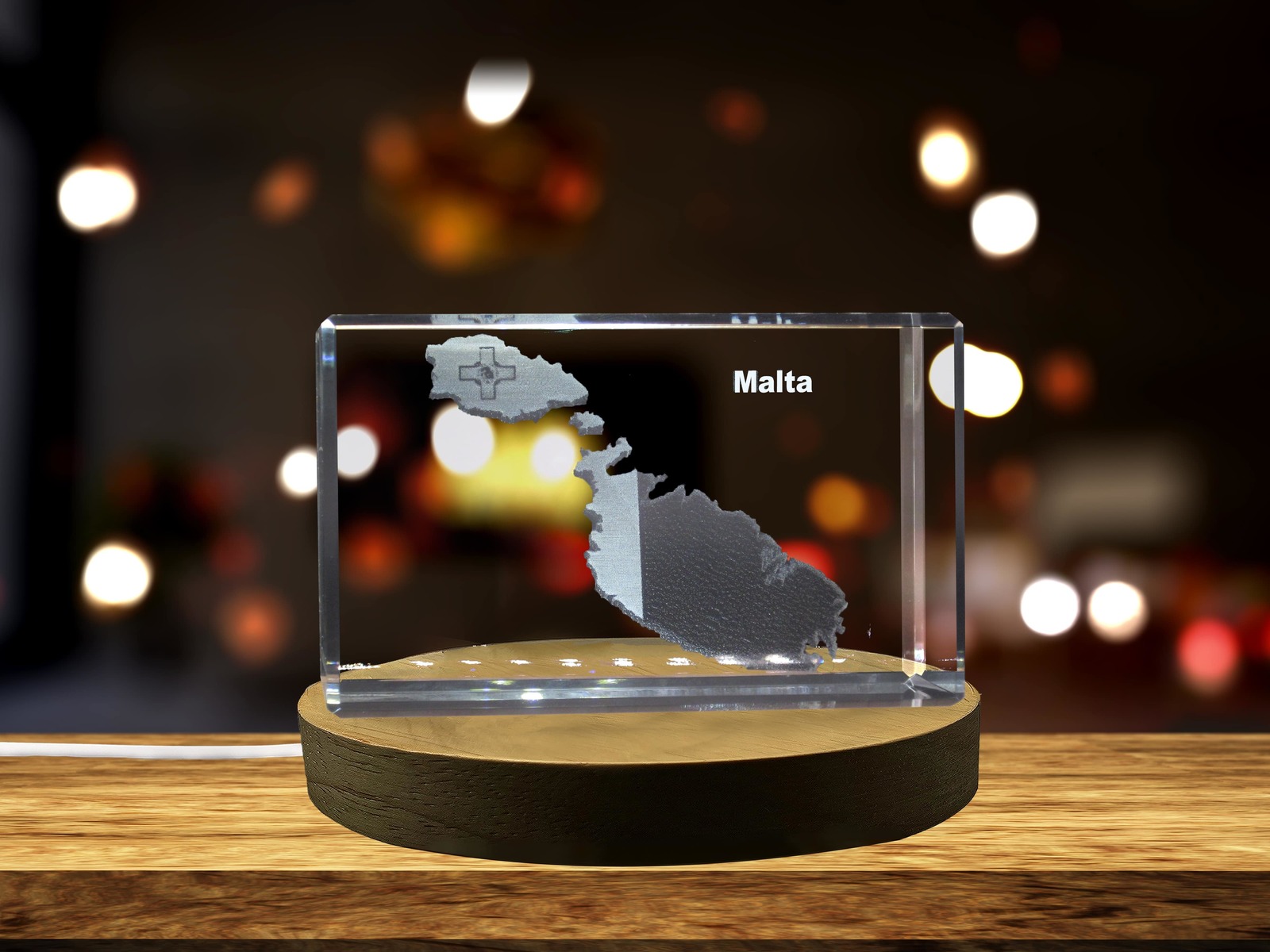LED Base included | Malta 3D Engraved Crystal 3D Engraved Crystal Keepsake/Gift