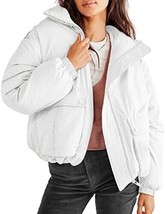 Meikulo Womens White Cropped Puffer Jacket Warm Long Sleeve Zip Up - £18.78 GBP
