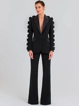 Women&#39;s Floral Blazer &amp; Wide Leg Pants Set - Black - $178.85