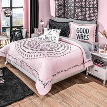 Love Smile Good Vibes Teens Kids Girls Reversible Comforter Set 3 Pcs Twin Size - £71.44 GBP