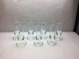 Vintage Set Of 7 Hurricane Glasses Stemmed Round Deep Base Plain Clear Design - $95.98