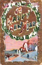 Antique Postcard Embossed Gold Happy New Year 1912 Holiday Real Paint Stamped - £23.19 GBP