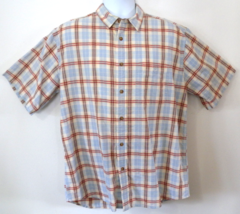 Orvis Men&#39;s Short Sleeve Beige Plaid Cotton Button Down Shirt Size Large - $18.76