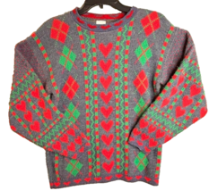 Vtg 90s Sostanza Heart Argyle Print Pullover Sweater girls XL - $28.74