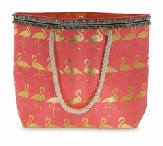 Pink Flamingo Tropical one size gold pink Handles Lined Tote  Beach Bag ... - £16.59 GBP