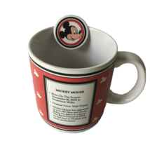 Mickey Mouse Mug Walt Disney Applause Cup Korea Disk Facts Vintage Red W... - $19.98