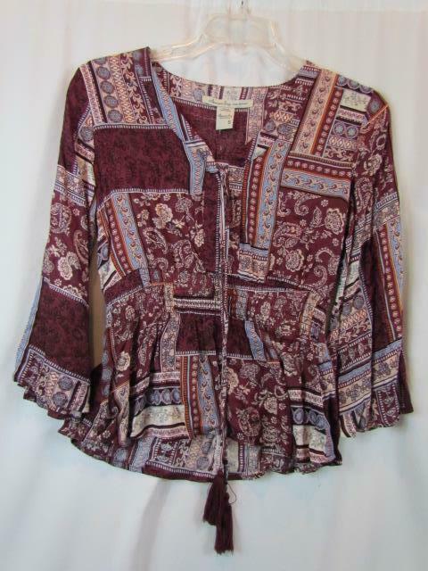 Primary image for NWT American Rag Kimono Tunic Red Multi Colored Long Sleeve Sz X-Small Org $54.5