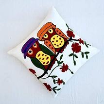 Traditional Jaipur Suzani Owls Cushion Cover 16x16 Boho Embroidery Decor... - $12.99