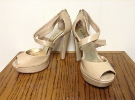 Guess Beige Patent Audrey Sassy PEEP-TOE Synthetic High Heel Sandals, Size 6.5M - £10.78 GBP