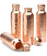 Hammered Copper Water Bottle 34 oz/1000ml Set of 4 Pure Copper Vessel - £43.14 GBP