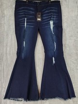 Lucky &amp; Blessed Jeans Womens 24 Blue Dark Denim Distressed Bell Bottom P... - £46.62 GBP