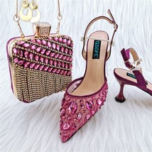 Women&#39;s Wedding Shoes And Bags Silver Color Latest Trend In Sexy Lace Fabric Bag - £135.90 GBP