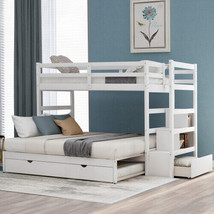 Twin over Twin/King (Irregular King Size) Bunk Bed with Twin Size Trundle White - £505.57 GBP