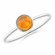 Bezel Set Round Citrine Stackable Ring in Silver Ring Size 7 - £141.30 GBP