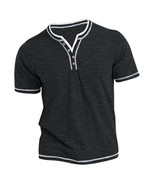 Men Casual Shirts Open Collar Half V Neck Casual Soft Button Tops T-shir... - £29.29 GBP