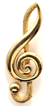JJ Treble Clef Music Note Brooch Pin Gold Tone Smooth Textured Pin Musician - $12.99