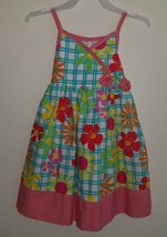 Marmellata Floral Toddler Girl Dress 4T Blue Plaid Red Yellow Pink Green Flowers - £11.13 GBP