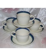 Pfaltzgraff NORTHWINDS- Cup and Saucer Sets (4)- White Green Blue Bands-... - £7.86 GBP