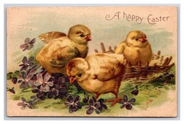 Happy Heaster Violet Flowers Baby Chick Embossed DB Postcard H29 - $3.91