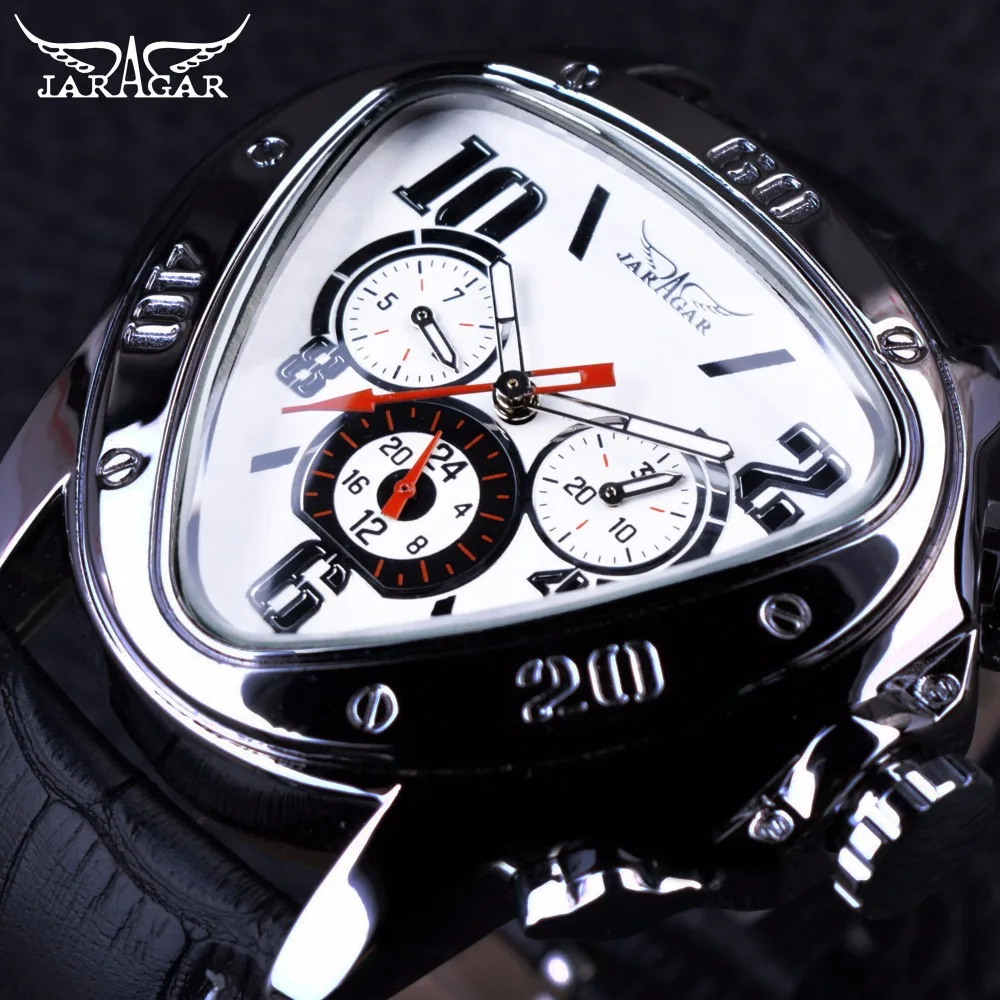 Jaragar  Fashion Design Mens    Automatic Watch Triangle 3 Dial Display Leather  - £110.76 GBP