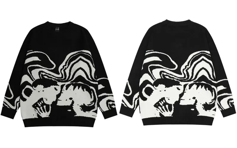 Vintage  s Streetwear Y2K Grunge Hip Hop  Skeleton Jumpers Men Harajuku Casual   - £191.65 GBP
