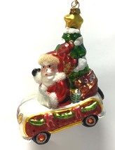Christmas tree glass ornament Santa Claus in car 53206A 5” x 4 1/2” - $284.12 MXN