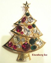 EISENBERG ICE Brooch Pin Large 3 Tier  Multicolored Christmas Tree Rhinestones - £115.74 GBP