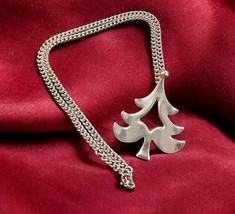 REED &amp; BARTON Pewter Christmas Tree Pendant 24in Necklace Pouch and Box ... - $32.12