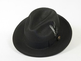 Men's Milani Straw Braided Fedora Hat Soft Crushable FDS-002 Solid Black image 2