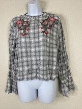 H&amp;M Divided Womens Size 16 Plaid Floral Embroidered Blouse Long Sleeve - £7.17 GBP
