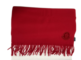 Moncler Rare Brushed Wool Logo Patch Fringe Edge Scarf 70 X 19 Red Authentic - £233.45 GBP