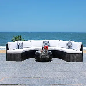 Safavieh Outdoor Collection Jesvita Wicker Cushion Living Set with Pillo... - $1,780.99
