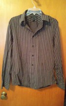 Express Design Studio Modern FIt Medium Brown &amp; White Stripe Long Sleeve... - $12.99