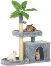 31.5&quot; Cat Tree Cat Tower for Indoor Cats Grey with Green Leaves ~NEW~ - £46.23 GBP